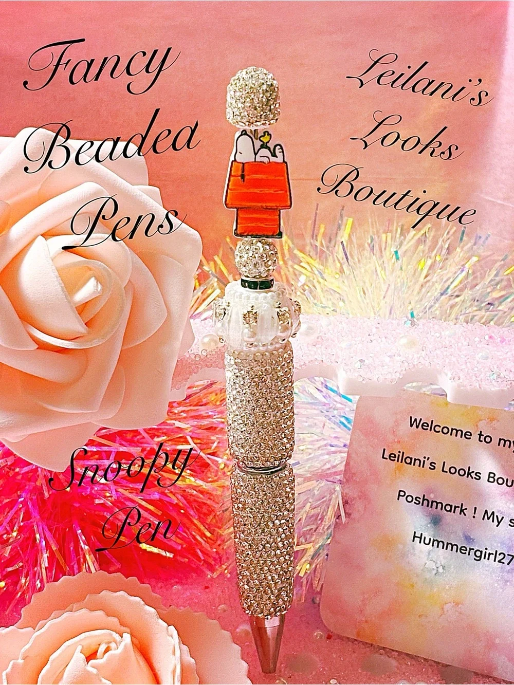 Snoopy Beaded Rhinestone Pen in White and Red